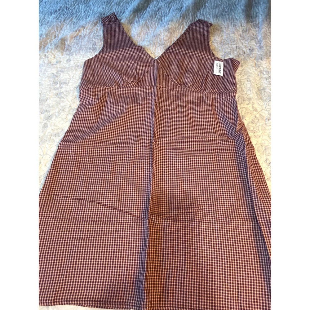 Old Navy Womens Sleeveless A-Line Mini Dress Burgundy Gingham V-Neck Large NEW - Picture 6 of 14